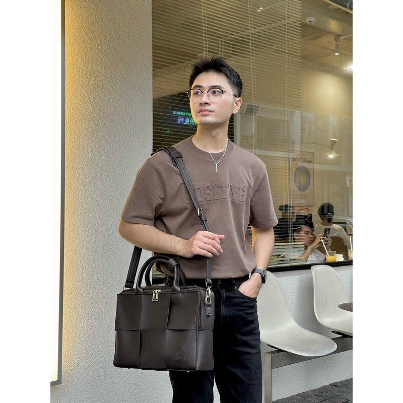 KHÔI STORE Cặp da đan màu xám trắng đen xanh navy thiết kế thủ công đeo chéo size laptop 13inch 14inch công sở