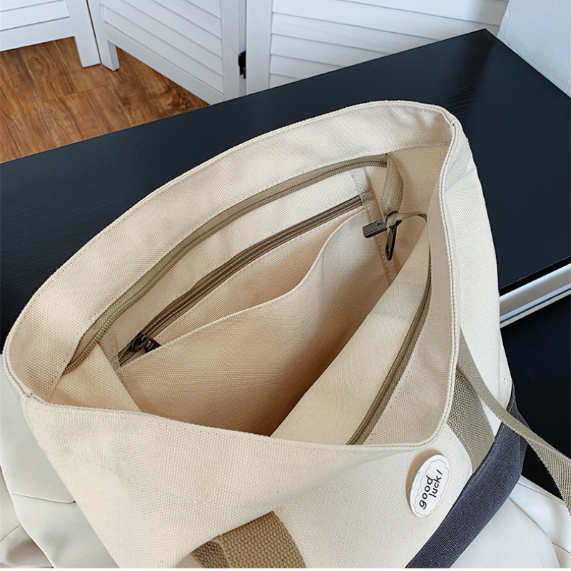 Túi tote vải canvas có khóa miệng mềm đẹp đi học đi chơi thời trang đựng sách vở quần áo laptop TT09