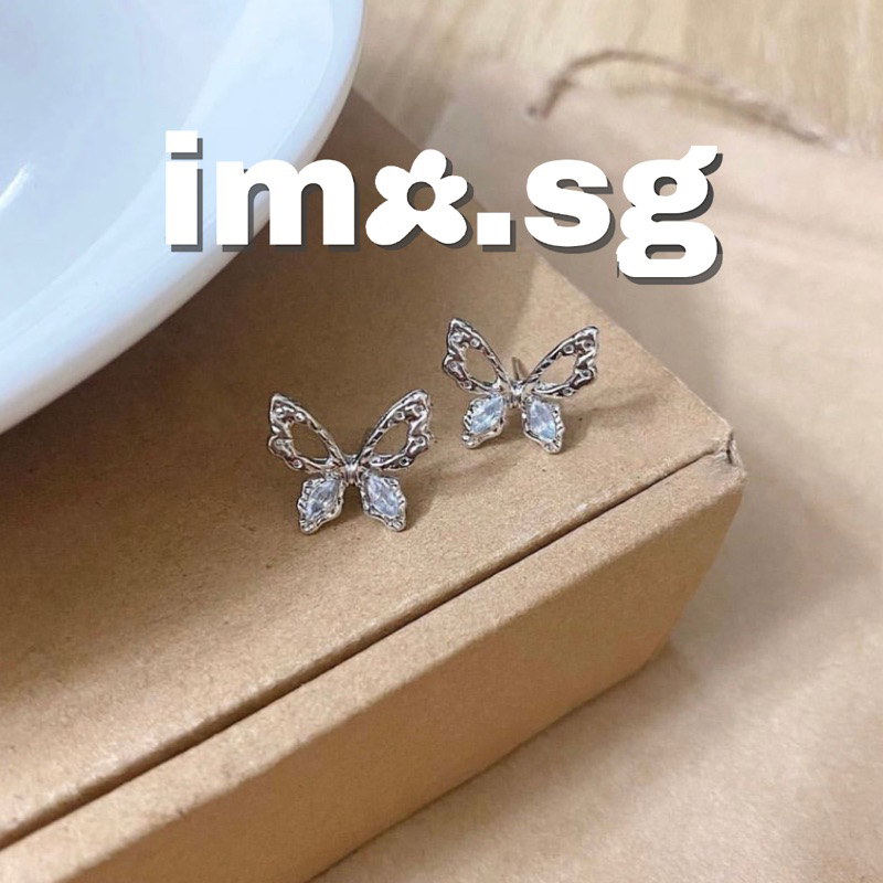 Bông tai butterfly nét đính đá lấp lánh imo.sg kim bạc 925 sang xịn cá tính phong cách hàn quốc