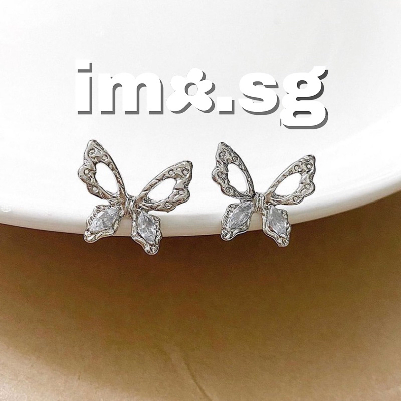 Bông tai butterfly nét đính đá lấp lánh imo.sg kim bạc 925 sang xịn cá tính phong cách hàn quốc