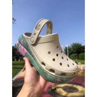 Sục crocs crush spring break bánh mỳ đế cao hoa lá 6cm