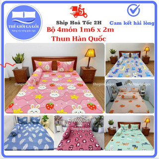 Bộ drap 1m6 x 2m thun lạnh hàn quốc 4 món