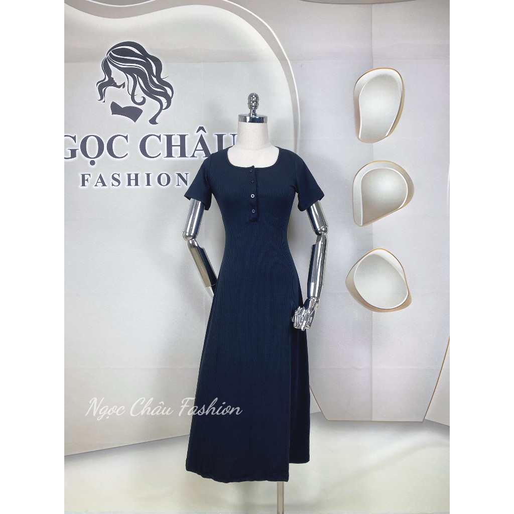 Đầm váy maxi dáng dài ôm body cổ vuông form chữ A thun borip 3 màu đen, nâu, kẻ sọc size 40-57kg