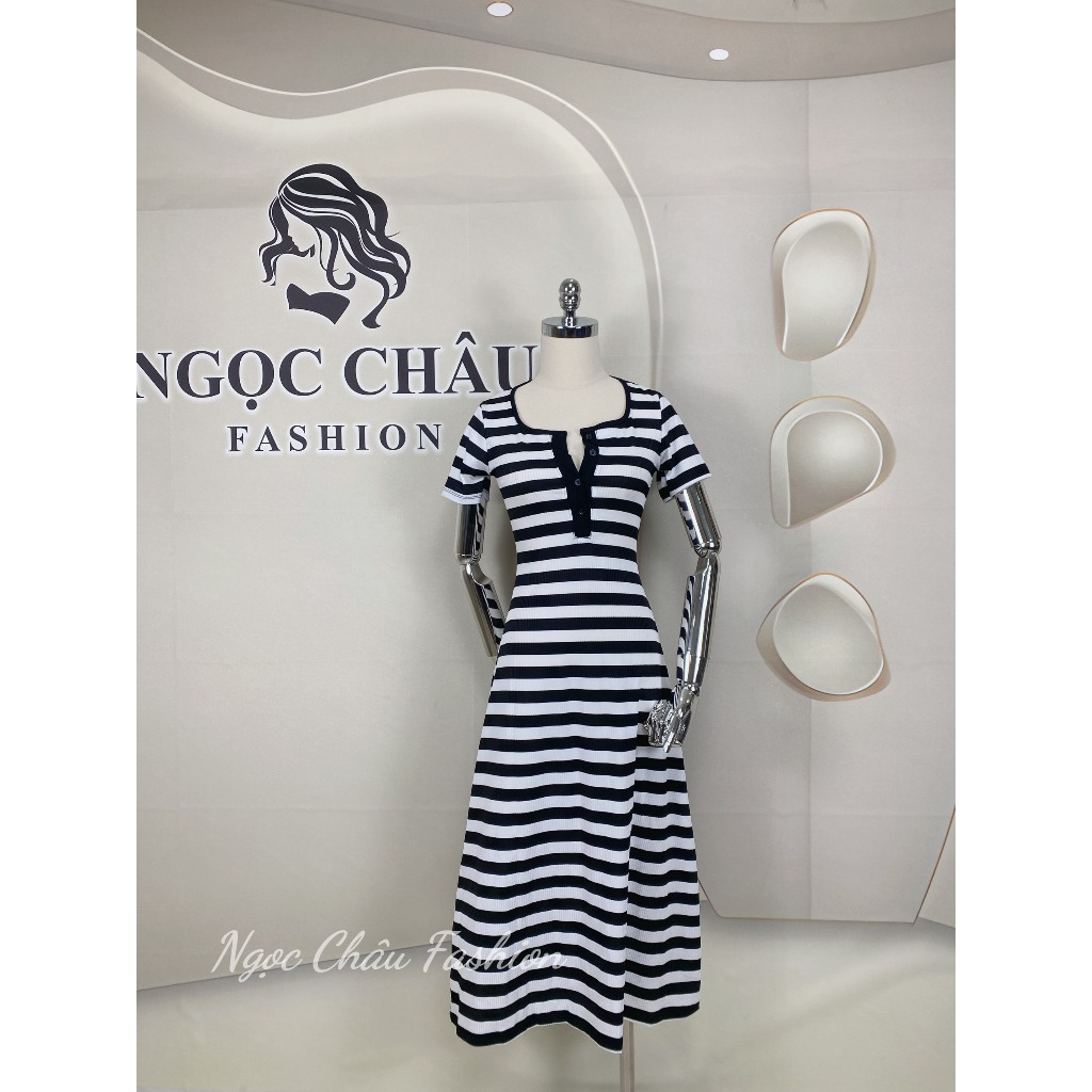 Đầm váy maxi dáng dài ôm body cổ vuông form chữ A thun borip 3 màu đen, nâu, kẻ sọc size 40-57kg