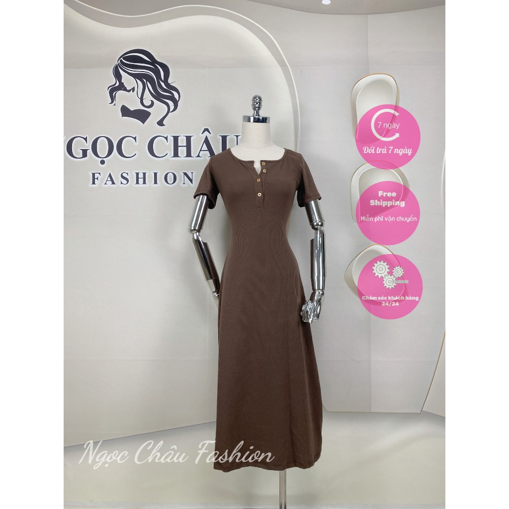 Đầm váy maxi dáng dài ôm body cổ vuông form chữ A thun borip 3 màu đen, nâu, kẻ sọc size 40-57kg