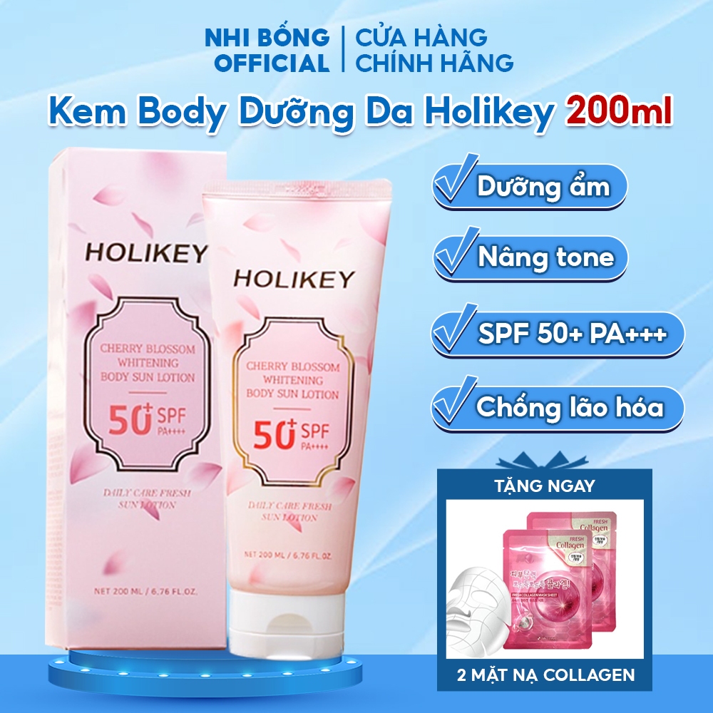 Kem Body Trắng Da Chống Nắng Holikey Hàn Quốc Cherry Blossom Whitening Lotion Giúp Trắng Da & Dưỡng Ẩm 200ml