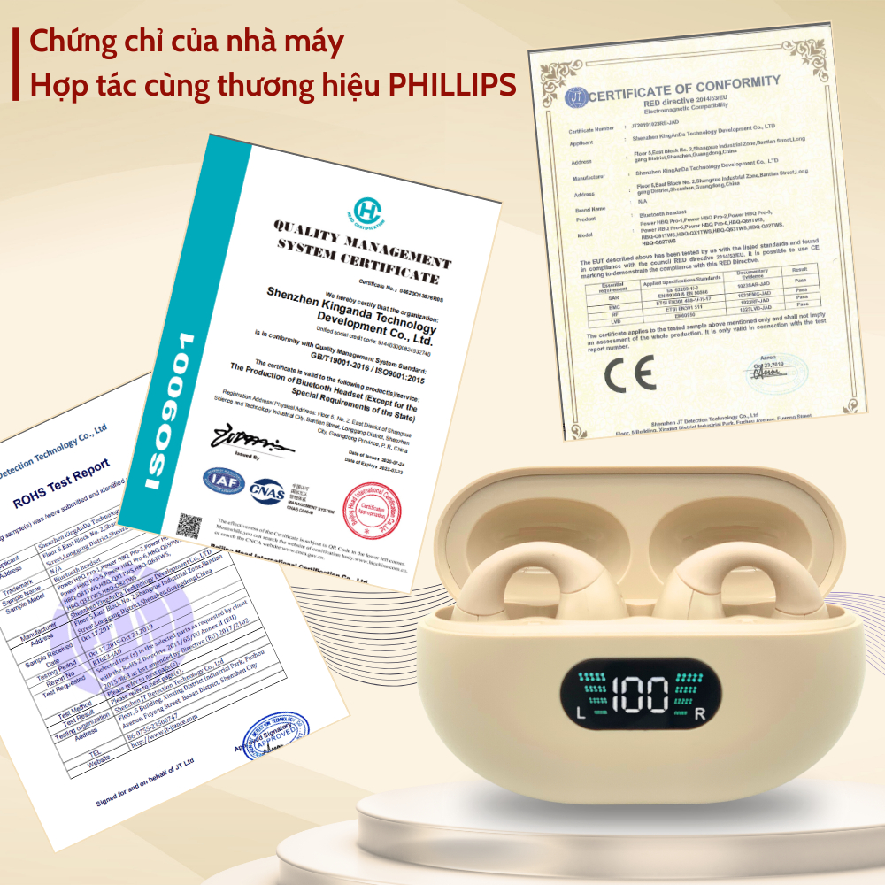 Tai nghe Bluetooth không dây dẫn truyền xương, Tai nghe kẹp vành tai kèm micro chống nước chuẩn IPX6 - Q80