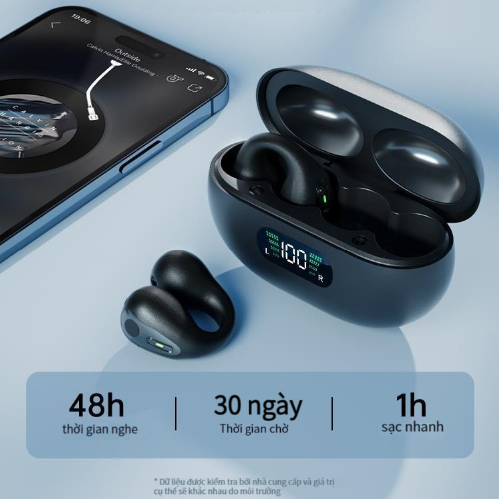 Tai nghe Bluetooth không dây dẫn truyền xương, Tai nghe kẹp vành tai kèm micro chống nước chuẩn IPX6 - Q80