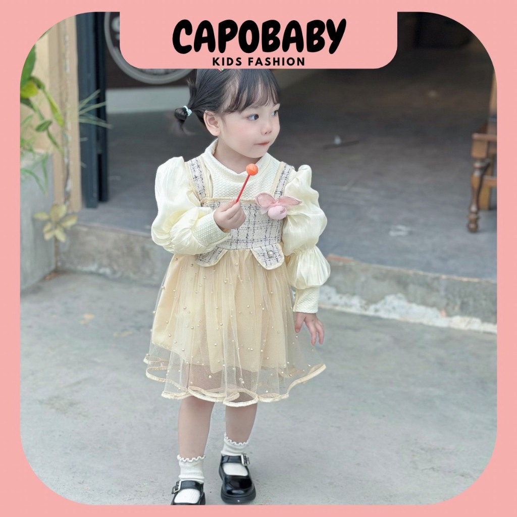 Váy công chúa dài tay 2 chi tiết  cho bé ❤️FREESHIP❤️ Váy công chúa đen be đính ngọc trai