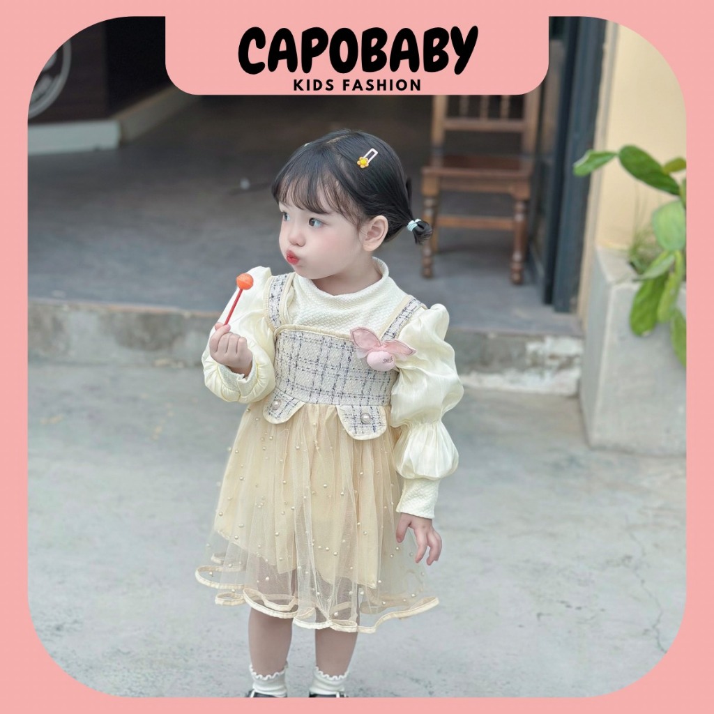 Váy công chúa dài tay 2 chi tiết  cho bé ❤️FREESHIP❤️ Váy công chúa đen be đính ngọc trai