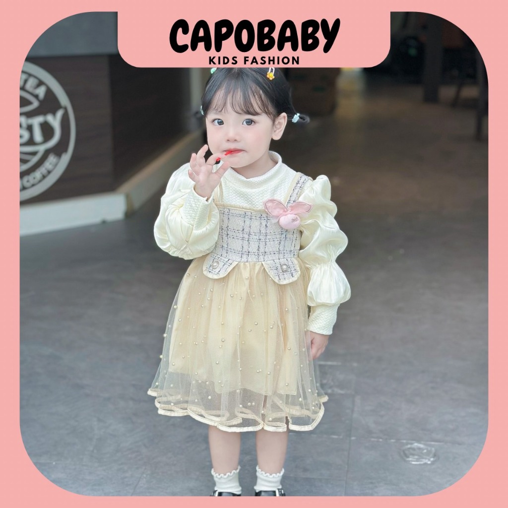 Váy công chúa dài tay 2 chi tiết  cho bé ❤️FREESHIP❤️ Váy công chúa đen be đính ngọc trai