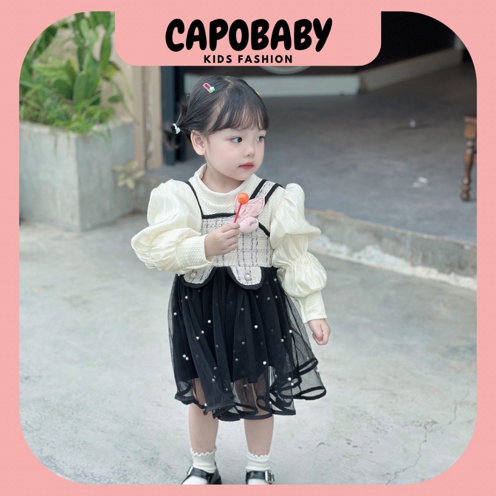 Váy công chúa dài tay 2 chi tiết  cho bé ❤️FREESHIP❤️ Váy công chúa đen be đính ngọc trai