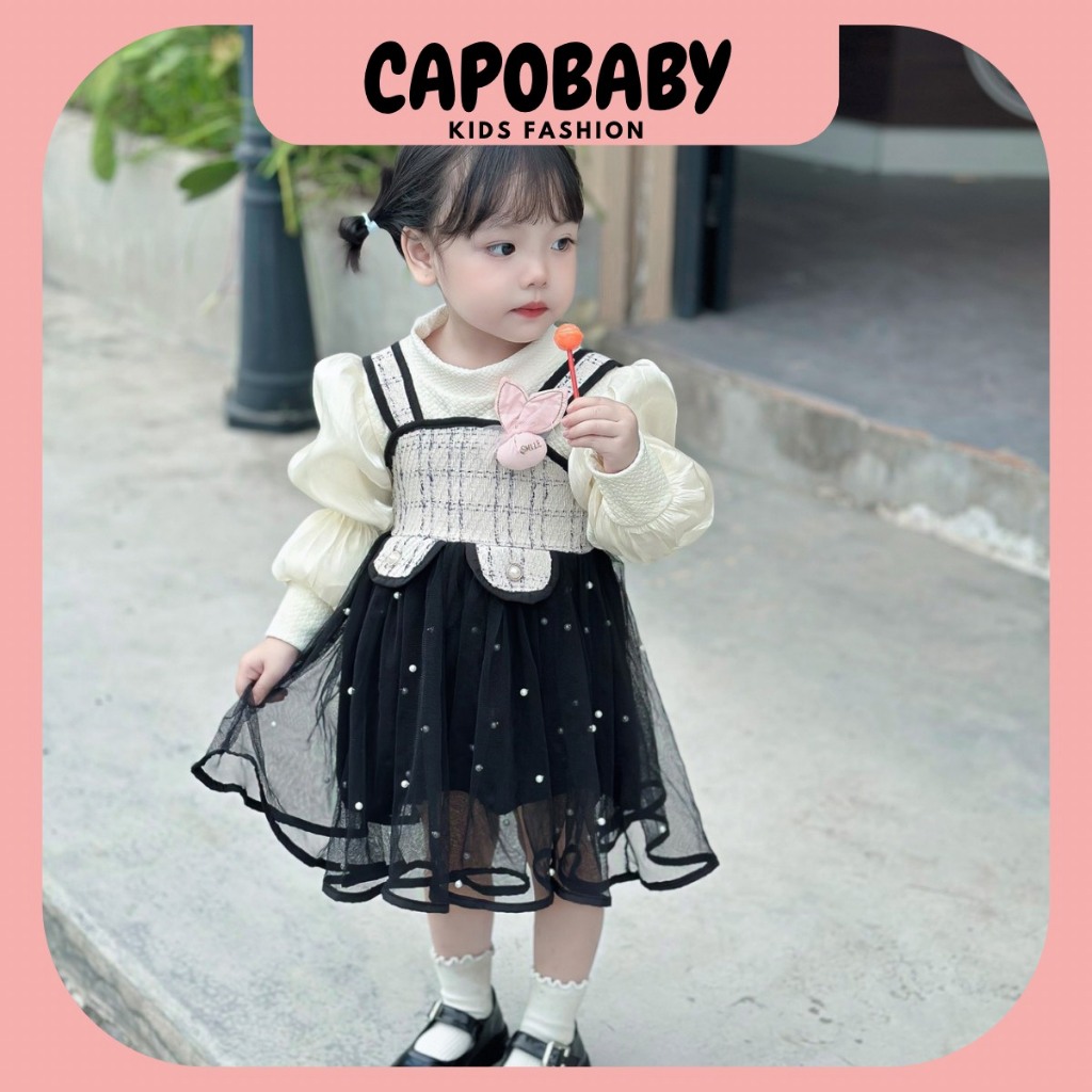 Váy công chúa dài tay 2 chi tiết  cho bé ❤️FREESHIP❤️ Váy công chúa đen be đính ngọc trai