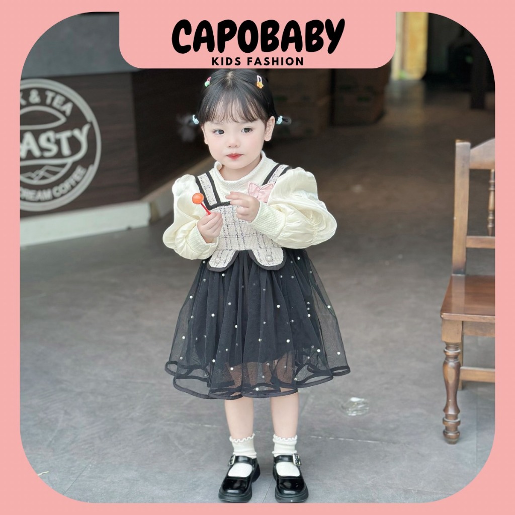 Váy công chúa dài tay 2 chi tiết  cho bé ❤️FREESHIP❤️ Váy công chúa đen be đính ngọc trai
