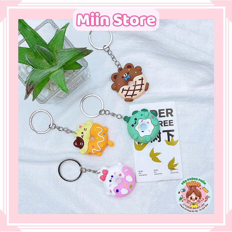 Móc Khóa Hình Donut Động Vật Dễ Thương Móc Khóa Cao Su Dẻo Mini Hình Khủng Long Gấu Mèo Thỏ Cute