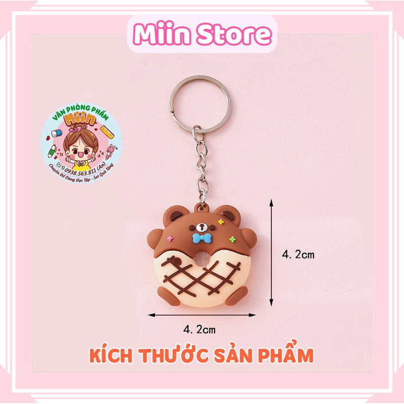 Móc Khóa Hình Donut Động Vật Dễ Thương Móc Khóa Cao Su Dẻo Mini Hình Khủng Long Gấu Mèo Thỏ Cute