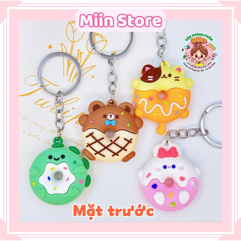 Móc Khóa Hình Donut Động Vật Dễ Thương Móc Khóa Cao Su Dẻo Mini Hình Khủng Long Gấu Mèo Thỏ Cute