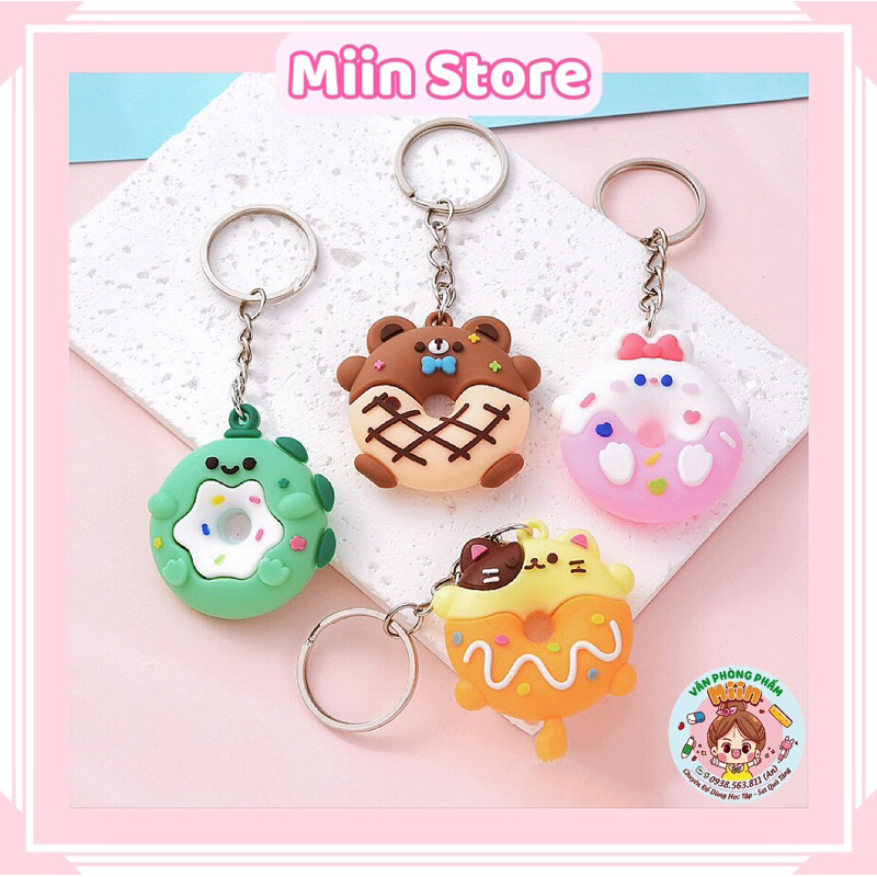 Móc Khóa Hình Donut Động Vật Dễ Thương Móc Khóa Cao Su Dẻo Mini Hình Khủng Long Gấu Mèo Thỏ Cute