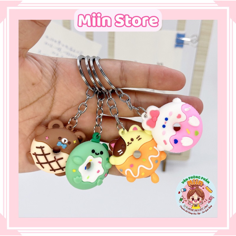 Móc Khóa Hình Donut Động Vật Dễ Thương Móc Khóa Cao Su Dẻo Mini Hình Khủng Long Gấu Mèo Thỏ Cute