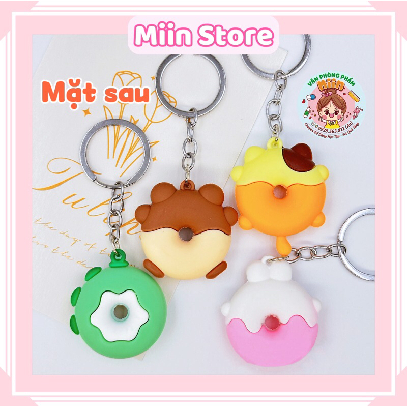 Móc Khóa Hình Donut Động Vật Dễ Thương Móc Khóa Cao Su Dẻo Mini Hình Khủng Long Gấu Mèo Thỏ Cute