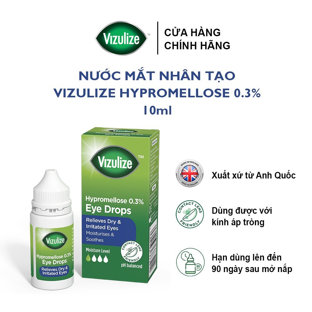 Nước mắt nhân tạo Vizulize Hypromellose làm dịu mắt tức thời, giảm cảm giác khô và kích ứng mắt do thời tiết, môi trường
