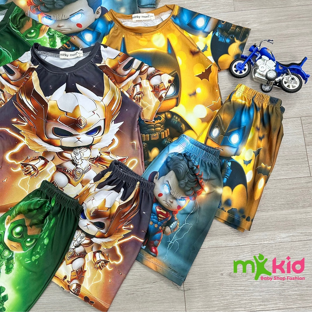 Quần áo trẻ em  cho bé trai 7-25kg💖Bộ cộc tay Thun Lạnh in Hình Siêu Nhân cao cấp co giãn 4 chiều Cho bé Mặc mát mẻ
