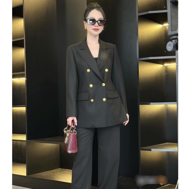 Áo blazer nữ hàng Quảng Châu 6 CÚC ĐỒNG phong cách Hàn Quốc áo vest nữ form dài dáng dài