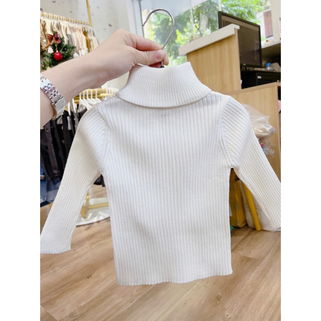 Áo len cao cổ cho bé gái chất len lông thỏ dệt kim Hapykids
