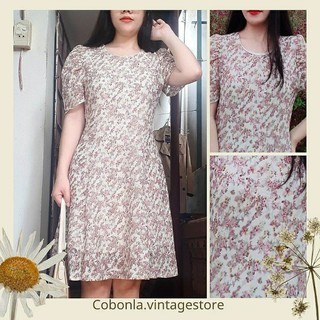 Đầm midi hoa nhí dáng xòe tay bồng nhẹ phong cách Ulzzang vintage Hàn Quốc - hàng 2hand