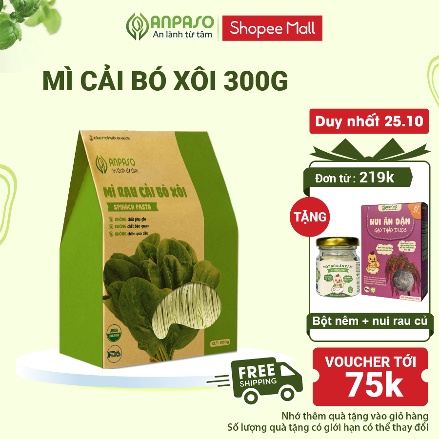 Mì Cải Bó Xôi Anpaso Organic Giảm Cân ,rau Củ Hữu Cơ Eat Clean, Ăn Chay, Không Chiên Nóng 300g