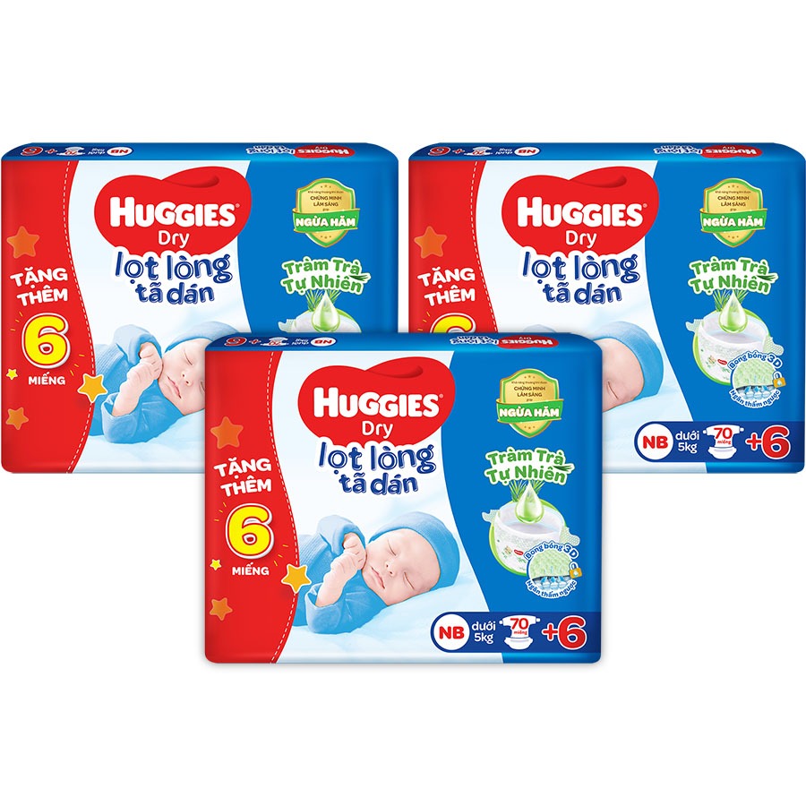 Combo 3 gói tã dán huggies sơ sinh tràm trà tự nhiên NB70+6