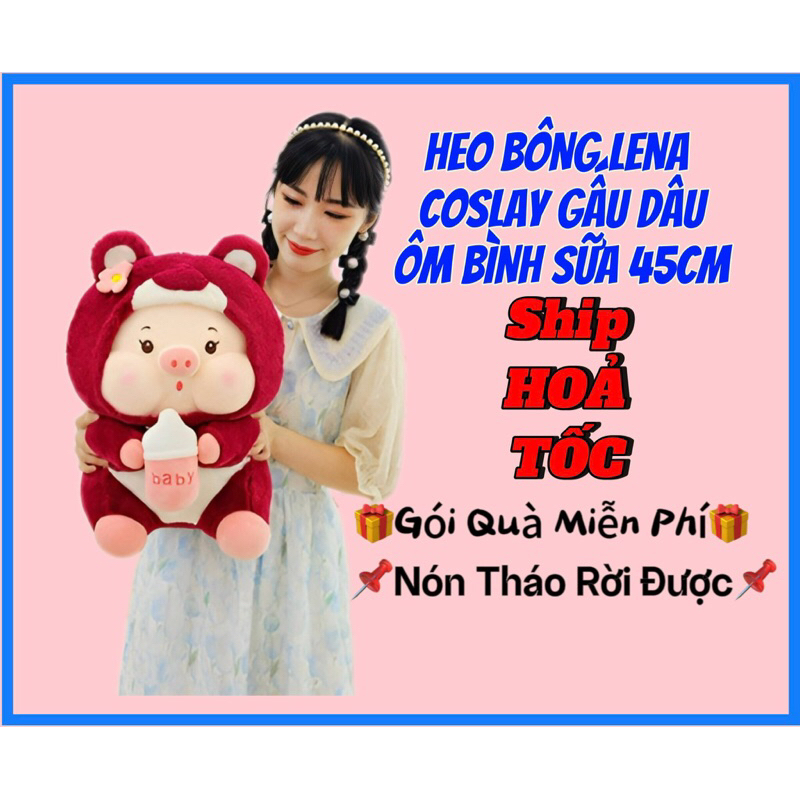 [KHO SỈ-HOẢ TỐC] Gấu Bông Heo Lena Coslay Gấu Dâu Lotso Ôm Bình Sữa Siêu Cưng-Hàng Cao Cấp Lông Mịn