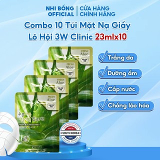 Combo 10 Túi Mặt Nạ Giấy Dưỡng Da 3W Clinic Hàn Quốc Chiết Xuất Từ Lô Hội Giúp Dưỡng Ẩm Cấp Nước & Mềm Mịn Da 23mx10