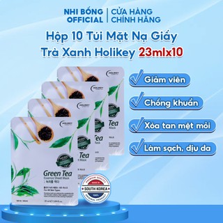 Hộp 10 Túi Mặt Nạ Giấy Dưỡng Da Holikey Hàn Quốc Chiết Xuất Từ Lá Trà Xanh Ngừa Mụn & Làm Trắng 25mlx10