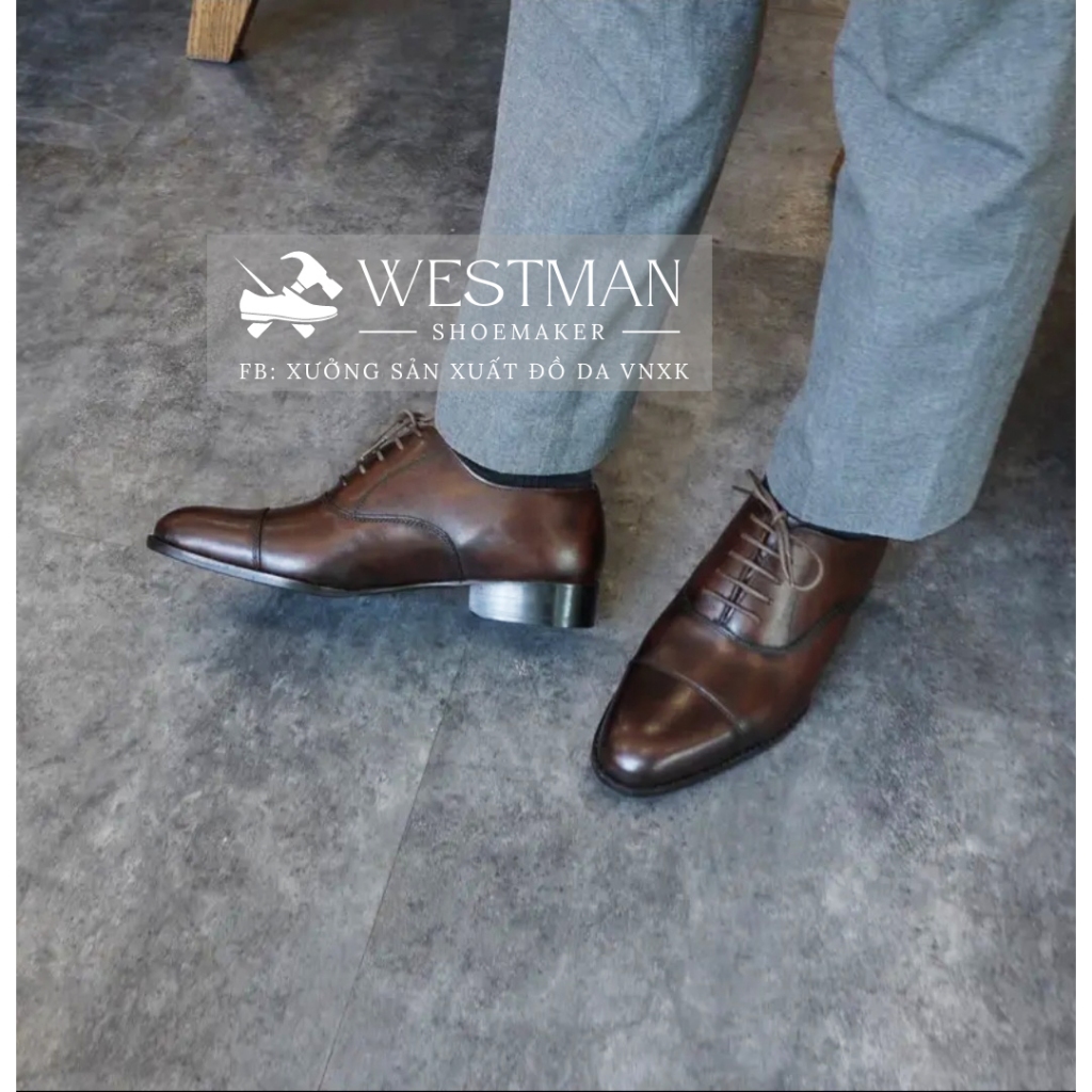 Giày Da Oxford Captoe Westman W0001NE Da bê Mastrotto - Màu Dark Brown