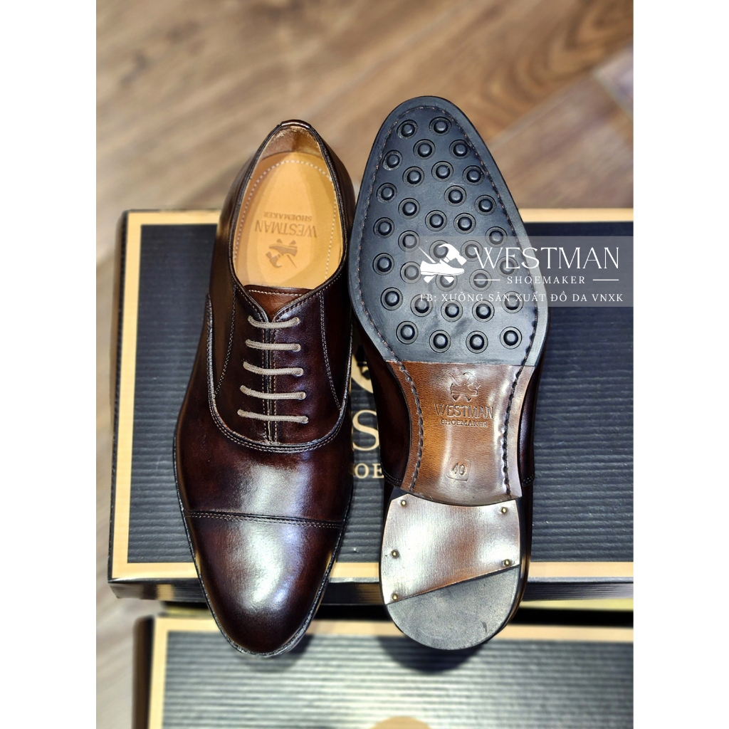 Giày Da Oxford Captoe Westman W0001NE Da bê Mastrotto - Màu Dark Brown