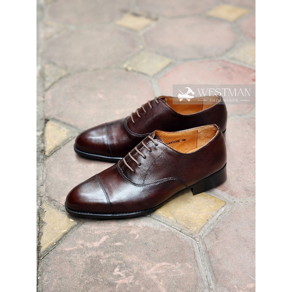 Giày Da Oxford Captoe Westman W0001NE Da bê Mastrotto - Màu Dark Brown