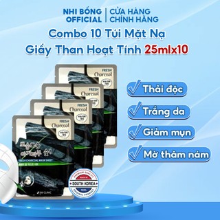 Combo 10 Túi Mặt Nạ Giấy Dưỡng Trắng Da 3W Clinic Hàn Quốc Chiết Xuất Than Hoạt Tính Giúp Thải Độc Mềm Mịn Da 23mlx10
