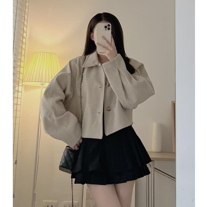 Áo khoác dạ ép tay liền dáng crop siêu xinh