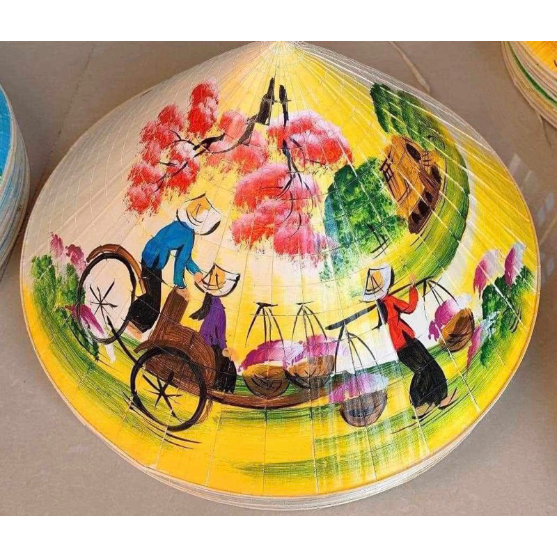 Nón lá vẽ phong cảnh, hoa lá trang trí, decor, cho bé và người lớn đội, các sz trẻ em người lớn