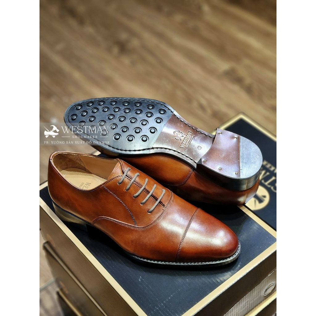 Giày Da Oxford Captoe Westman W0001NE Da bê Mastrotto - Màu Dark Brown