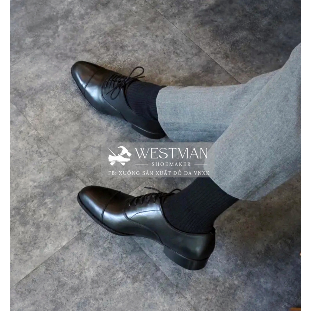 Giày Da Oxford Captoe Westman W0001NE Da bê Mastrotto - Màu Dark Brown