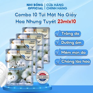 Combo 10 Túi Mặt Nạ Giấy Dưỡng Da 3W Clinic Hàn Quốc Chiết Xuất Từ Hoa Nhung Tuyết Giúp Da Trắng Sáng Mềm Mịn 23mlx10