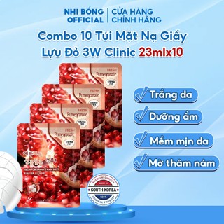 Combo 10 Túi Mặt Nạ Giấy Dưỡng Trắng Da Dưỡng Ẩm Chiết Xuất Từ Lựu Đỏ 3w Clinic Hàn Quốc Giúp Da Mềm Mịn 23mlx10