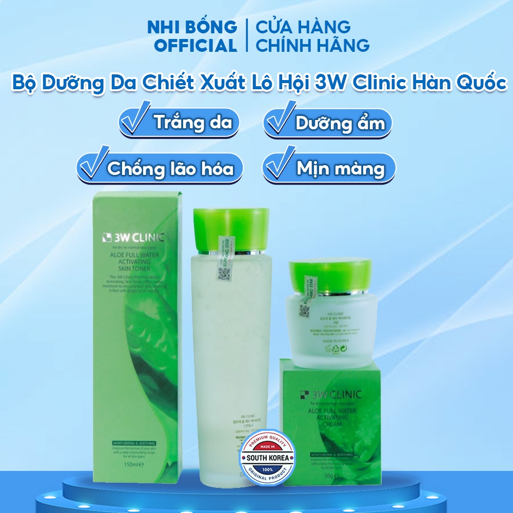 Bộ Dưỡng Ẩm - Set Dưỡng Trắng Da Chống Lão Hóa Chiết Xuất Lô Hội 3w Clinic Hàn Quốc [NƯỚC HOA HỒNG + KEM DƯỠNG]