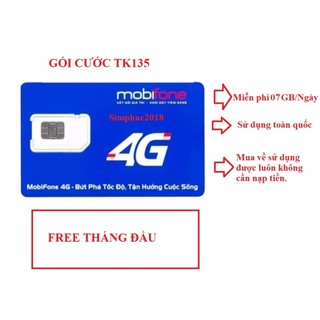 Sim 4g mobifone tk135- 07gb/ngày