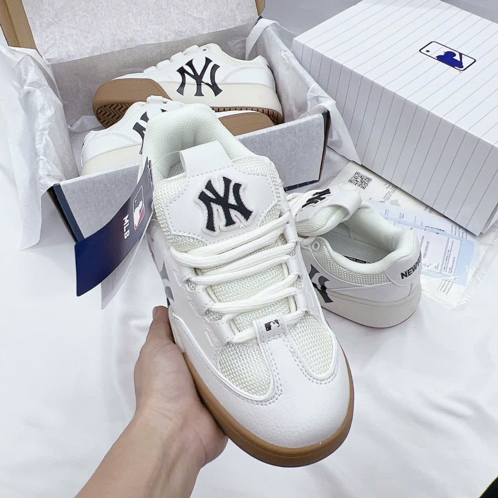 Giày thể thao nam nữ CT mlb chunky wide trắng be đế gum chữ NY đen S cấp phong cách thời trang hàn quốc