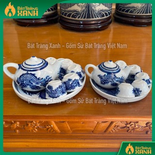 Bộ ấm chén thờ bát tràng men trắng, men lam - ấm chén cúng mini 1 ấm 5 chén 1 đĩa