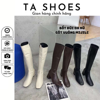 Giày bốt đùi cao cổ da mềm khóa kéo cạnh cao cấp , Bốt đế vuông Mijili 5cm siêu ôm chân Hàng Qc sịn loại 1 fullbox