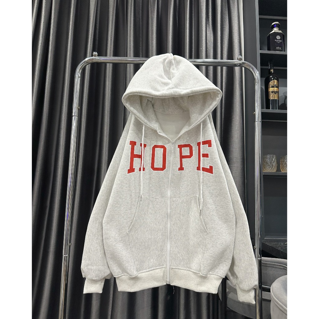 Áo khoác Unisex,hoodie nỉ bông màu xám tiêu freesize mũ to hai lớp in chữ Hope thời trang trẻ trung,cao cấp